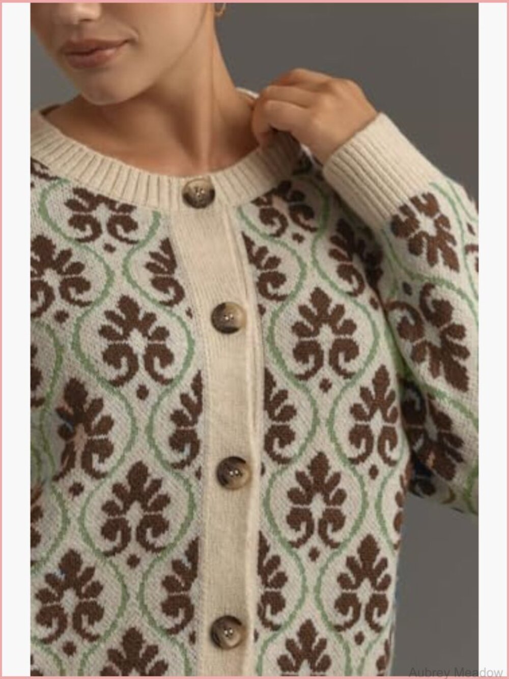 Womens Floral Cardigan Sweater Open Front Button Down Knit Long Sleeve - Picture 6 of 7